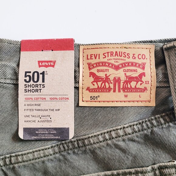Levi's Olive Green 501 High Rise Shorts 56327-0396 BNWT - Size 28 - Picture 5 of 12